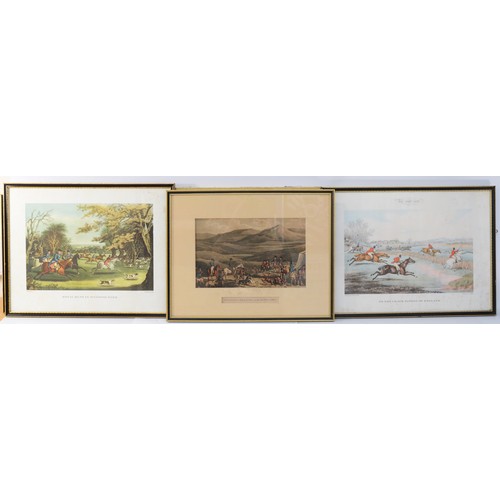 8 - Nine framed prints and engravings, depicting English hunting scenes, to include, a drawing and engra... 