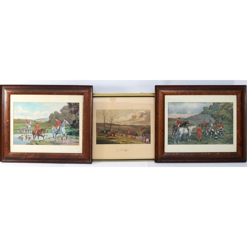 8 - Nine framed prints and engravings, depicting English hunting scenes, to include, a drawing and engra... 