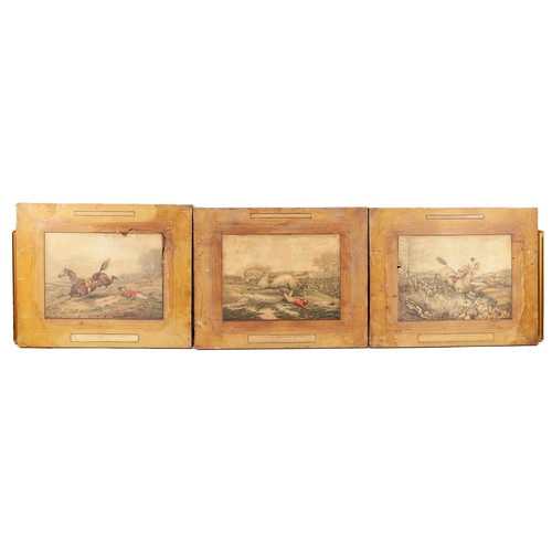 9 - Sixteen framed prints and engravings, depicting English hunting scenes, to include, an example paint... 