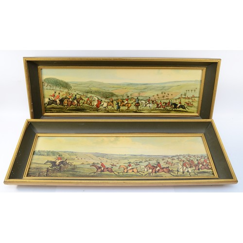 9 - Sixteen framed prints and engravings, depicting English hunting scenes, to include, an example paint... 