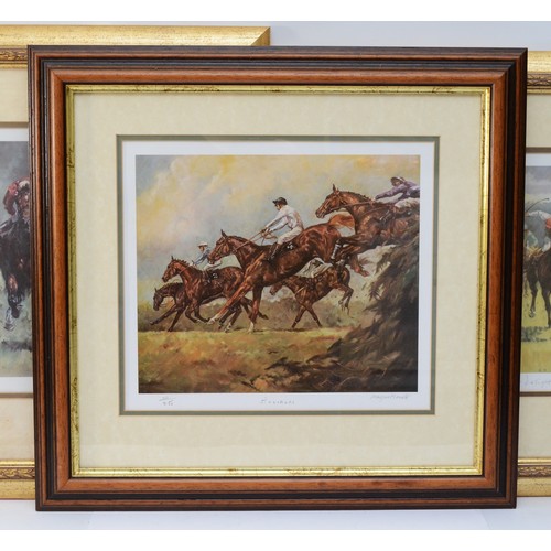 52 - Margaret Barrett; Three large limited edition framed prints, depicting horse-racing scenes, to inclu... 