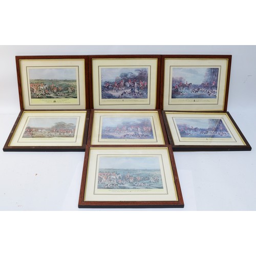 17 - Seven nineteenth century framed prints, depicting a Royal Hunt at Ascot Heath, and the Bury Hunt, H-... 