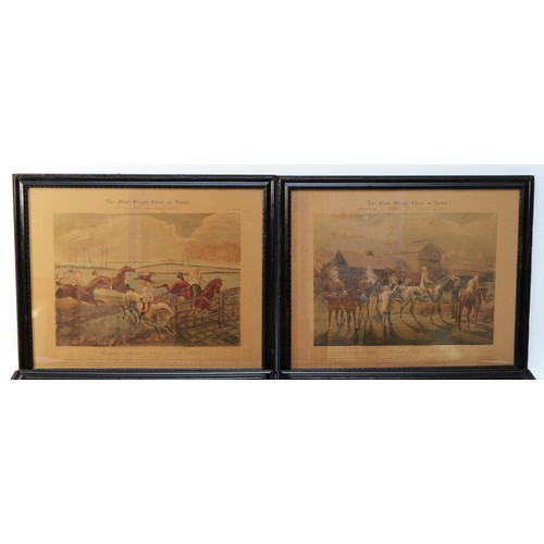 55 - Two engravings from a series depicting the First Steeple Chase on Record, to include Plate 1, alongs... 