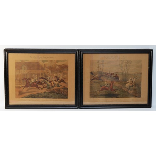 55 - Two engravings from a series depicting the First Steeple Chase on Record, to include Plate 1, alongs... 