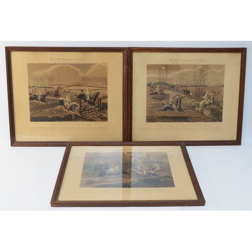 55 - Two engravings from a series depicting the First Steeple Chase on Record, to include Plate 1, alongs... 