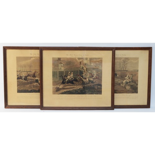 55 - Two engravings from a series depicting the First Steeple Chase on Record, to include Plate 1, alongs... 