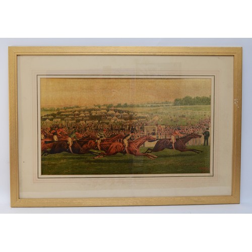 69 - A pair of early twentieth century framed prints, depicting Derby horseracing, H-67cm x 98. (2 items)