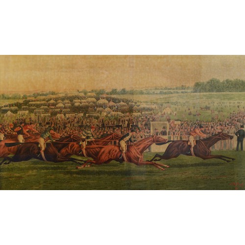 69 - A pair of early twentieth century framed prints, depicting Derby horseracing, H-67cm x 98. (2 items)