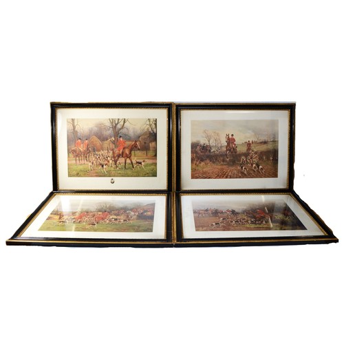 29 - A set of four framed etchings, depicting English hunting scenes including Unkenneling, etched by JS ... 