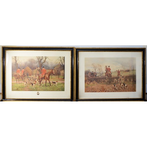 29 - A set of four framed etchings, depicting English hunting scenes including Unkenneling, etched by JS ... 