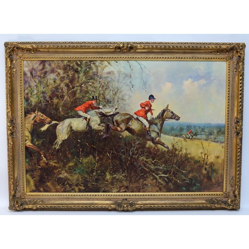 36 - Four large framed prints, depicting English hunting scenes, the largest being H-71cm x 120. (4 items... 