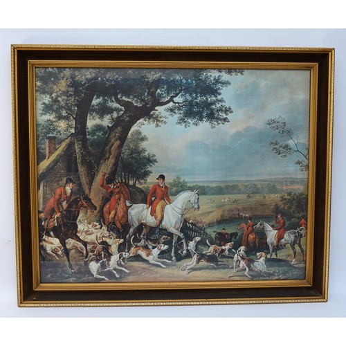 36 - Four large framed prints, depicting English hunting scenes, the largest being H-71cm x 120. (4 items... 