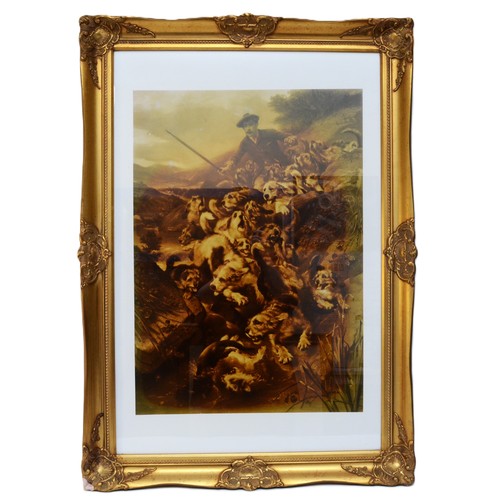 36 - Four large framed prints, depicting English hunting scenes, the largest being H-71cm x 120. (4 items... 