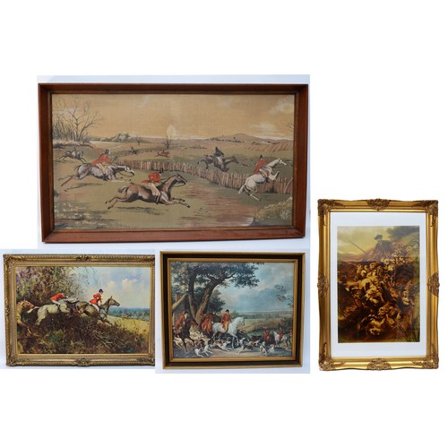 36 - Four large framed prints, depicting English hunting scenes, the largest being H-71cm x 120. (4 items... 