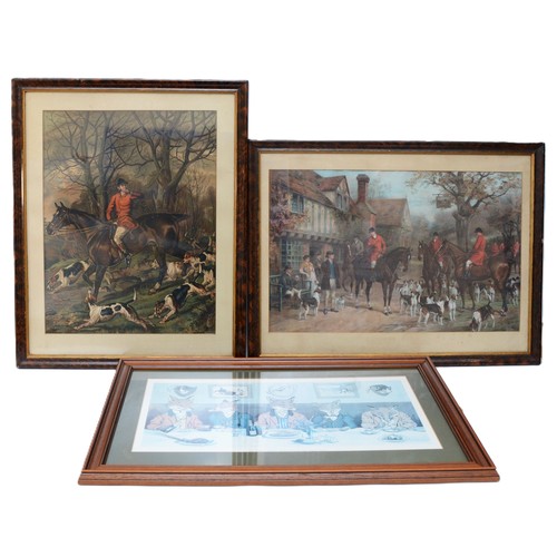 38 - Six large framed prints related to English hunting, to include The Hunter and His Dogs; Going to Cob... 