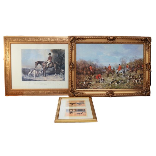 38 - Six large framed prints related to English hunting, to include The Hunter and His Dogs; Going to Cob... 