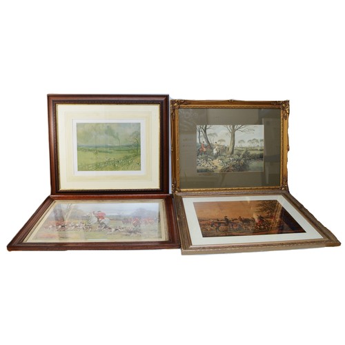 39 - Seven framed prints, to include, a humorous pair depicting foxes as the hunters, painted by Harry B ... 