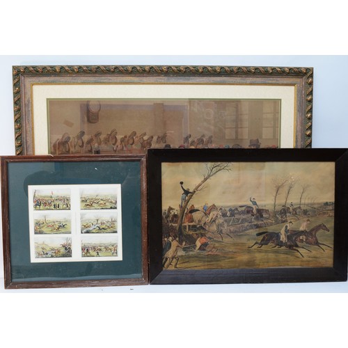 50 - Six framed prints, relating to horseracing, to include, an engraving entitled Tattenham Corner, pain... 