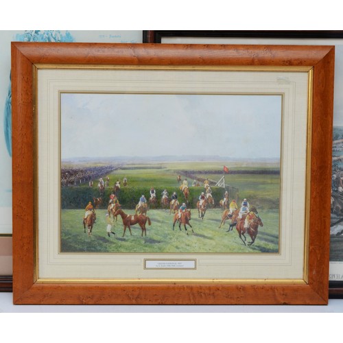 50 - Six framed prints, relating to horseracing, to include, an engraving entitled Tattenham Corner, pain... 