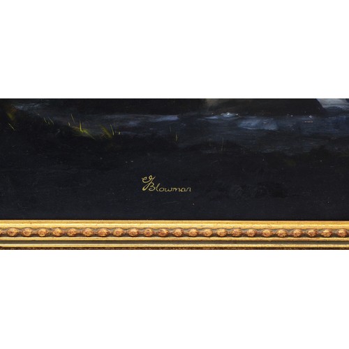 47 - Blowman; Salmon poachers at night, oil on board, H-133cm x 107cm, signed by the artist on the bottom... 