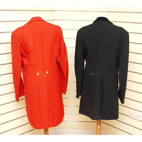 122 - Two hunting tail coats, lined with fox HB logo buttons, 
red, size 38