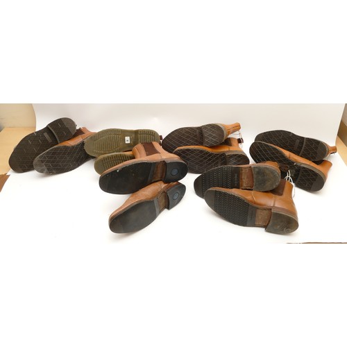 123 - Six pairs of men's dealer boots, size 8, tan leather, new or lightly worn soles, includes 3 pairs of... 