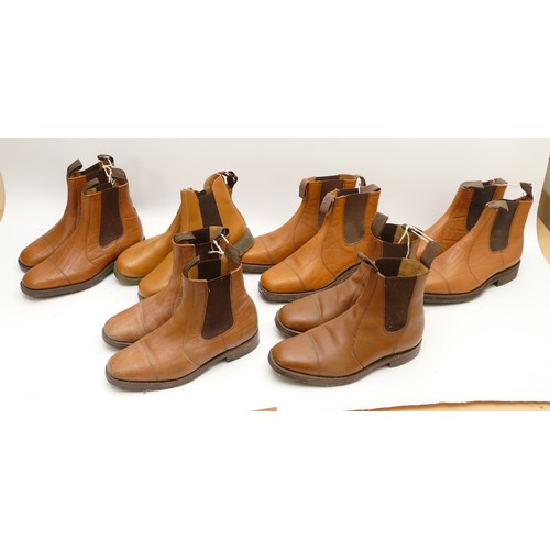 123 - Six pairs of men's dealer boots, size 8, tan leather, new or lightly worn soles, includes 3 pairs of... 