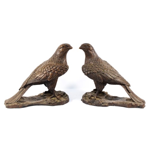 150 - A pair of bronzed resin sculptures of hawks, H-31cm.