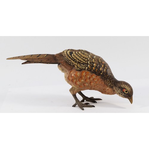 151 - A twentieth century cold-painted bronze of a pheasant, pecking the ground, H-13cm.