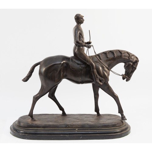 156 - After Isidore Jules Bonheur, a bronze sculpture of a rider atop a galloping horse, marked Bonheur on... 