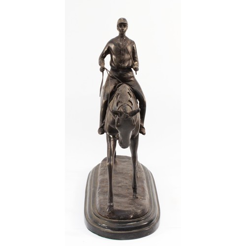 156 - After Isidore Jules Bonheur, a bronze sculpture of a rider atop a galloping horse, marked Bonheur on... 