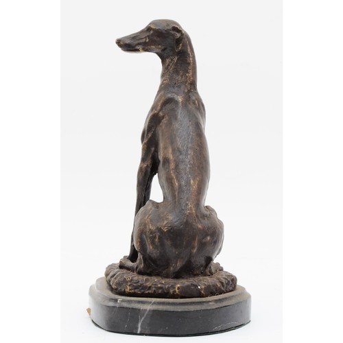 161 - After Barrie, a bronze sculpture of a seated greyhound, signed BARRIE, raised on a marble base, 20cm