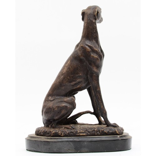 161 - After Barrie, a bronze sculpture of a seated greyhound, signed BARRIE, raised on a marble base, 20cm