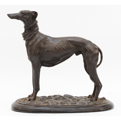 162 - After Mene, a bronze sculpture of a standing greyhound, signed MENE, height 26cm