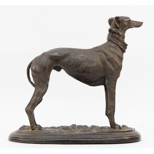 162 - After Mene, a bronze sculpture of a standing greyhound, signed MENE, height 26cm