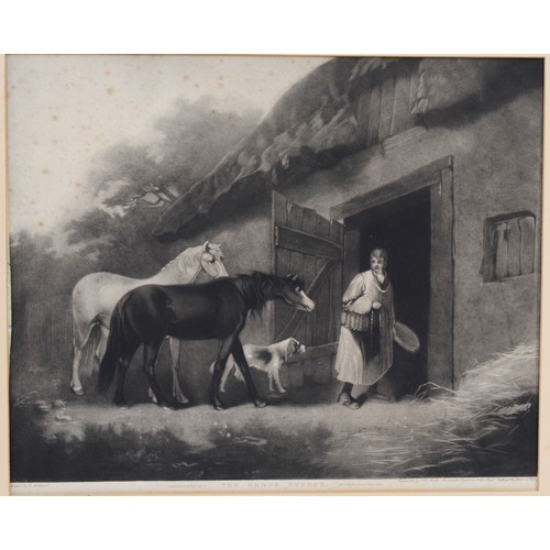 41 - Three framed engravings, in black and white, to include, a pair depicting a stable, one entitled The... 