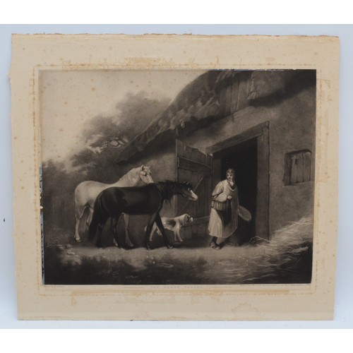 41 - Three framed engravings, in black and white, to include, a pair depicting a stable, one entitled The... 