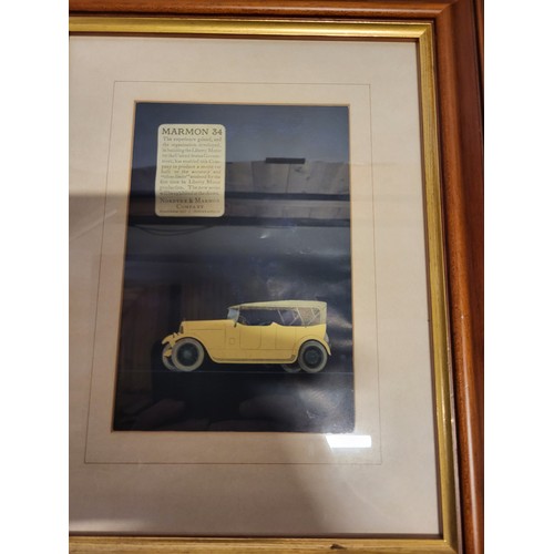 13 - Four Classic Car Related Framed Advertising Prints, Three at 38x31cm, one at 45x37cm. (4 prints)