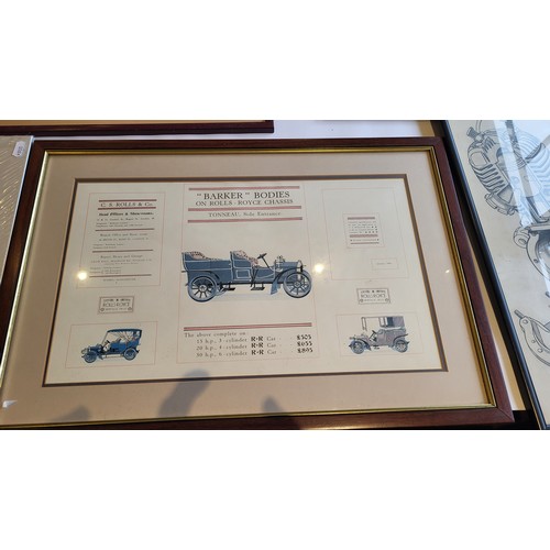 16 - Five Motoring Related Framed Prints; Manx Norton, NSU Streamliner, a Berris cutaway drawing of an en... 