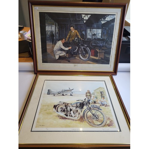 17 - Two Velocette motorcycle prints, 'Foreign Affair', limited edition print by Roy Barrett, signed in p... 