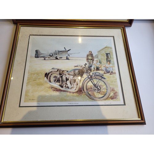 17 - Two Velocette motorcycle prints, 'Foreign Affair', limited edition print by Roy Barrett, signed in p... 