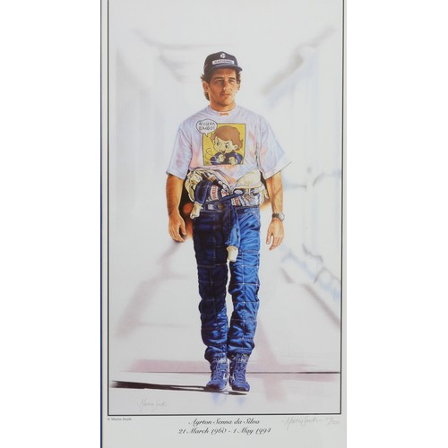 22 - Ayrton Senna de Silva, limited edition print by Martin Smith, 117/300, with blind stamp, signed by t... 