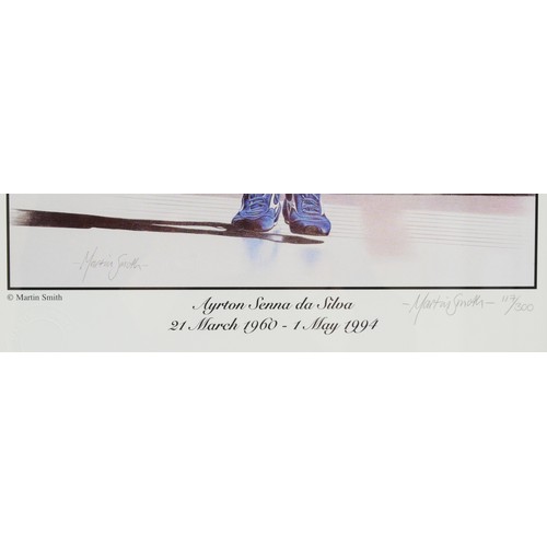 22 - Ayrton Senna de Silva, limited edition print by Martin Smith, 117/300, with blind stamp, signed by t... 