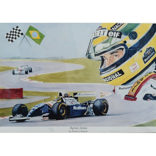 23 - Ayrton Senna a limited edition print, by Andrea Clarkson, 252/1000, signed by the artist, 58 x 79cm ... 