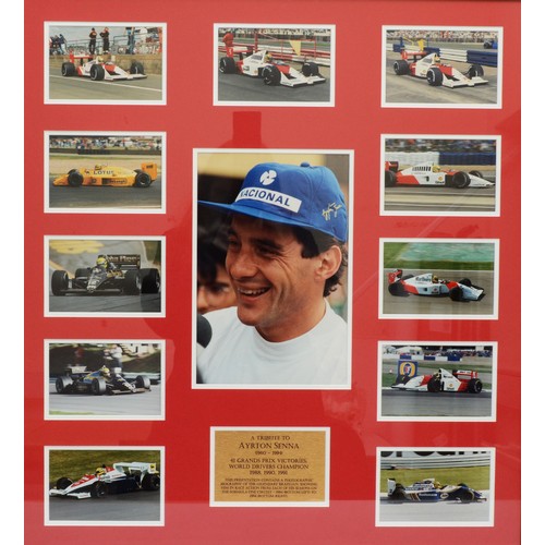 26 - Ayrton Senna, a montage of his ten seasons in F1, 1984-1994, 78 x 72cm overall. (1 item)