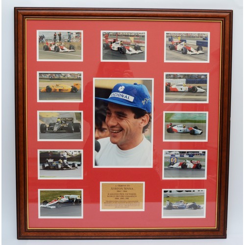 26 - Ayrton Senna, a montage of his ten seasons in F1, 1984-1994, 78 x 72cm overall. (1 item)