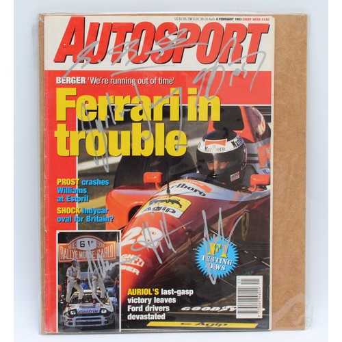 30 - F1 signatures, Michael Schumacher, Ayrton Senna and Damon Hill, with one other, on an Autosport 4th ... 