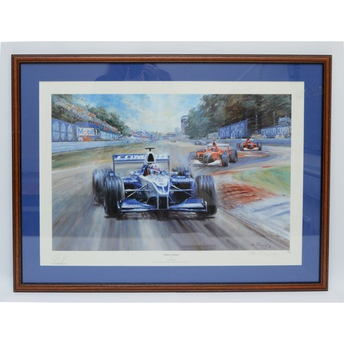 31 - Prima Vittoria, Juan Pablo Montoya, limited edition print, by Alan Fearnley, signed in pencil by Mon... 