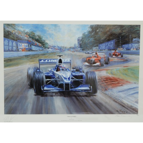 31 - Prima Vittoria, Juan Pablo Montoya, limited edition print, by Alan Fearnley, signed in pencil by Mon... 