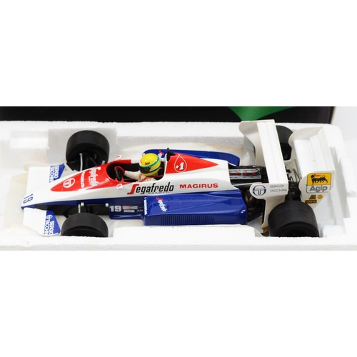 40 - Minichamps, Ayrton Senna Racing Car Collection, scale 1:18 Toleman Hart TG 184, 1984, no showcase, b... 